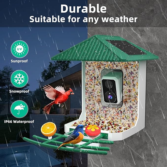 Uniter® 2.5K Smart Bird Feeder with Camera, 5G &2.4G WiFi, Solar Video Birds Feeder with AI Identify Birds Species, Live View, Capture Bird Video, Instant Arrival Alerts, Ideal Gift for Mother's Day