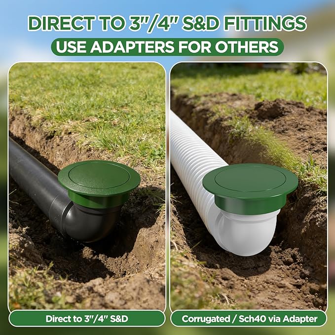 Pop Up Drainage Emitter for 3” & 4” ASTM D2729 Sewer & Drain Fittings,Dual-Rod Downspout Cover, Outdoor Drain Cover for Yard Outlet, Channel Drains & Catch Basins