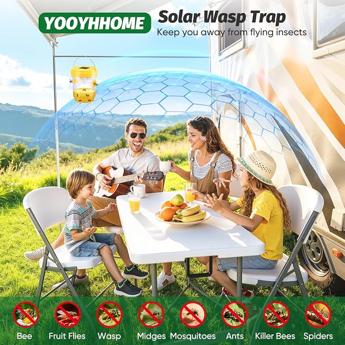 Wasp Traps Outdoor Hanging, Solar Wasp Trap for Hunting Wasps, Bees, Hornets, Insects, Carpenter Bee Traps for Outside, Reusable Wasp Traps, Bee Killer and Wasp Catcher for Outside 4 Pack
