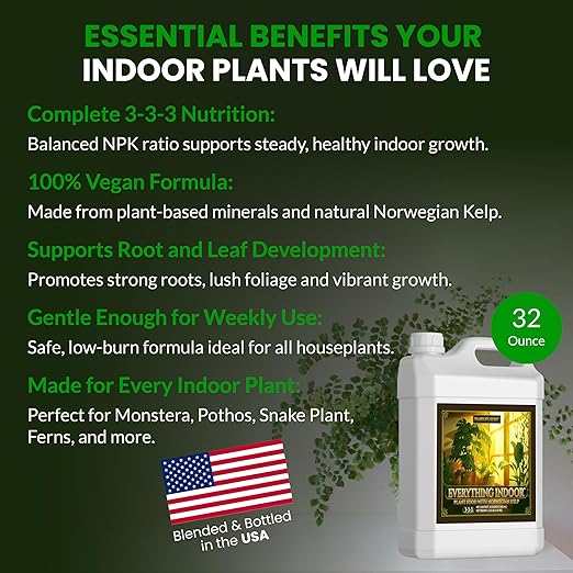 Humboldts Secret Everything Indoor Plant Food | 3-3-3 All Purpose Liquid Fertilizer with Norwegian Kelp | Supports Growth and Strong Roots | Nutrients for Houseplants & Indoor Plants | 32 Ounce