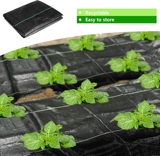 CODREE 2 Pcs Heavy-Duty Garden Weed Barrier - 13 x 4 Ft Landscape Fabric with Planting Holes - Weed Control Gardening Mat with 12 Ground Nails