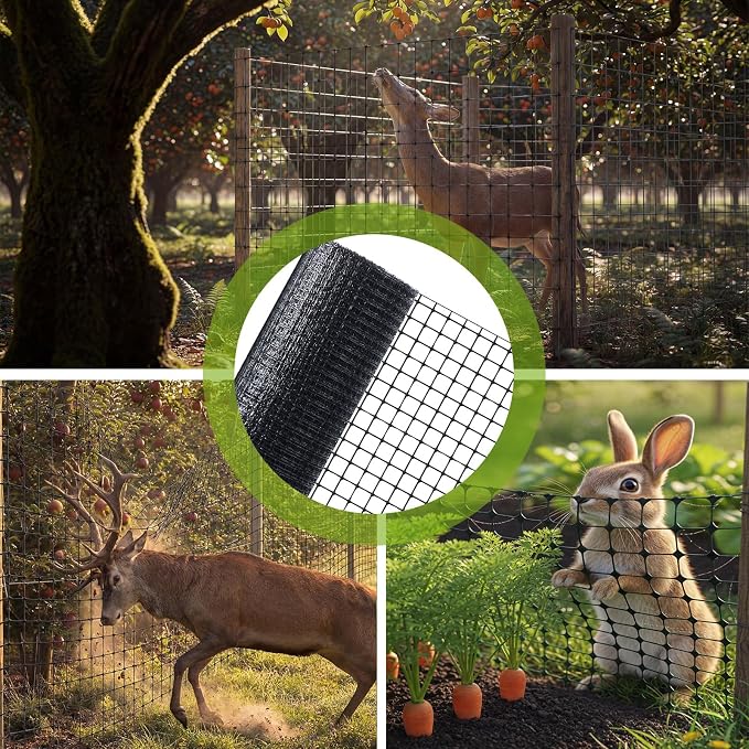 Gisafai 6x300ft (50gsm) Deer and Animal Fence Barrier Netting with 100 Zip Ties, Plastic Heavy Duty Mesh Fence Barrier, Ideal for Garden Netting, Against Bird, Fruit Plant Protection, Black