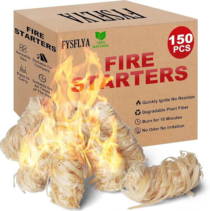 150PCS Fire Starter-Natural Fire Starters for Campfires, BBQ, Fireplaces, Barbecues, Chimneys, Fire Starters for Pizza Ovens, Fireplaces, Grills and Other Scenarios, Charcoal Starters