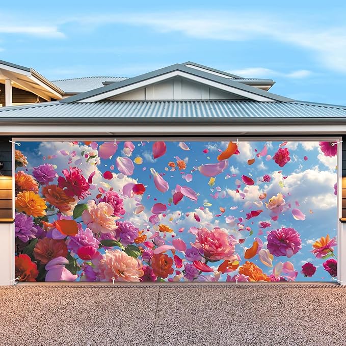 6 * 13FT Spring Flower Garage Door Cover Decorations Flower Garage Door Banner for Outdoor Indoor Spring Party Photography Backdrop