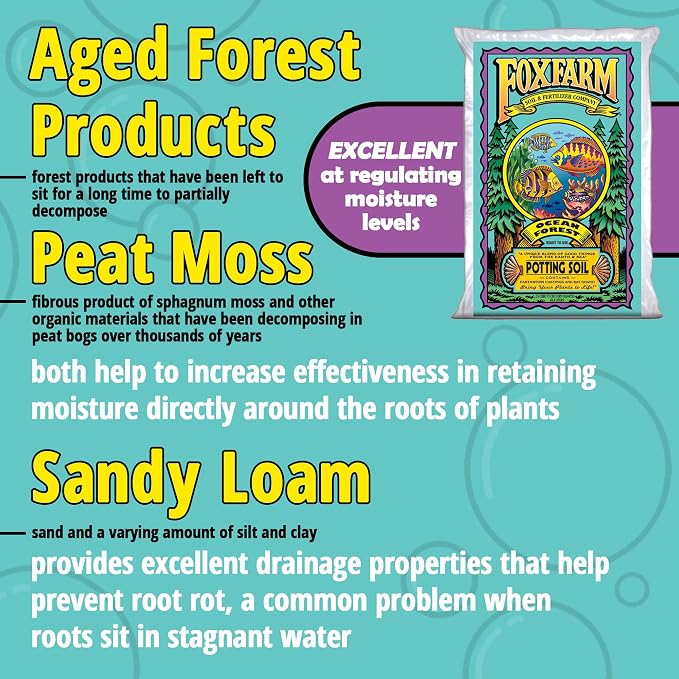 FoxFarm Ocean Forest Potting Soil with 2 Plant Tags, 1.5 cu ft – Light, Aerated Texture – for All Container Plants