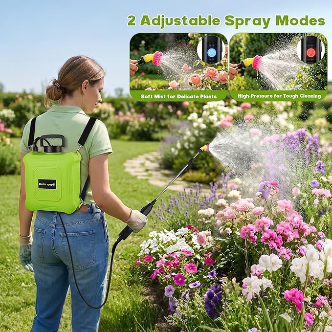 Battery Powered Sprayer 2 Gallon, Backpack Electric Pump Sprayer, Weed Sprayer with USB Rechargeable Handle, Retractable Wand, 6 Mist Nozzles for Lawn, Garden, Yard