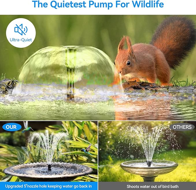 POPOSOAP Solar Fountain Pump for Bird Bath, 6.5W Solar Water Fountain Pump with Upgraded Dry-Run Protection & Double-Layer Nozzles 5Ft Tubing for Pond, Bird Bath, Backyard Water Feature P1065