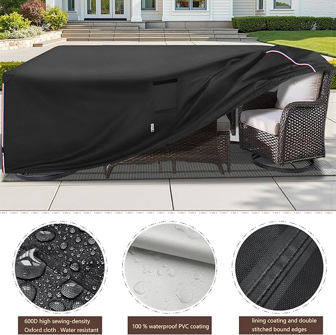 Patio Furniture Cover for 5 Pieces Set-Waterproof 600D Oxford Fabric Cover for 5 PCS Outdoor Sets Wicker Metal Couch Rocking Glider Swivel Chairs Ottomans Sectional Sofa Dining Chair Black