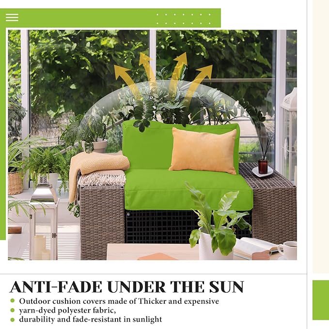 Mindsoft 8 Pcs 24"x24" Patio Cushion Covers Outdoor Cushion Covers Replacement High UV Resistant Anti Slip Waterproof Patio Chair Seat Slipcovers for Outdoor Furniture(Green)