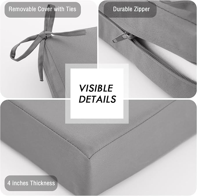 idee-home Outdoor Chair Cushions for Patio Furniture, Outdoor Seat Cushion | Waterproof Hampton Bay Deep Seat Replacement Couch Chair Cushions for Garden Backyard Grey 26.5 x 26.5
