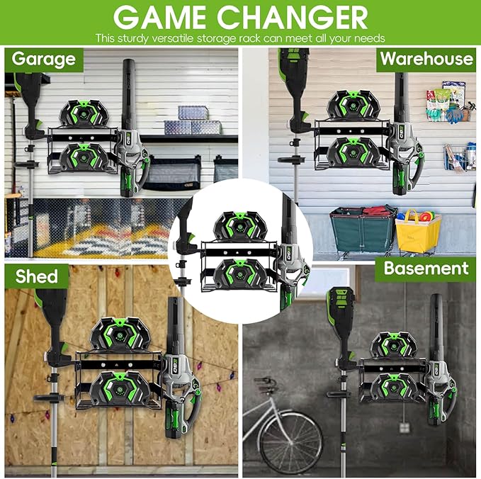 Power Tool Organizer Wall Mount - Heavy Duty Weed Eater Hanger for Garage Organization, Cuboid Garage Storage Rack for EGO Leaf Blower, Trimmer, Chainsaw, Edger, Battery, Charger, 180lbs Load Capacity
