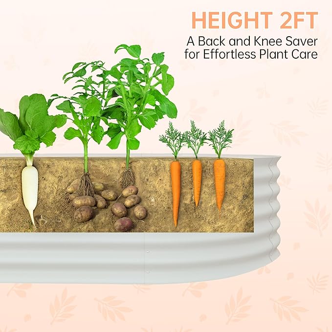 IDEALHOUSE 4x2x2 Ft Galvanized Metal Raised Garden Bed, 24-Inch Tall Outdoor Planter Box for Vegetables, Flowers & Herbs, Rust-Resistant Garden Beds for Backyard, Patio or Balcony, Beige