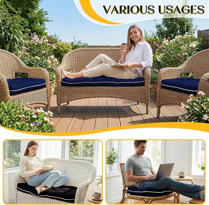 1 MIDDLE ONE Wicker Chair Cushions 3 Pieces Set for Outdoor Furniture, Replacement Patio Wicker Furniture Cushions, 1Pc Loveseat Cushion & 2Pcs Chair Cushions (Oxford-Blue)