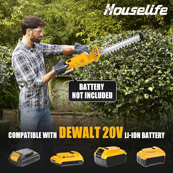 Cordless Hedge Trimmer 18 Inch, Electric Shrub Trimmer Compatible with Dewalt MAX 20V Battery, Lightweight 3.7 Lbs Bush Clipper with 5/8" Cutting Capacity & Dual Safety Switch, Tool Only