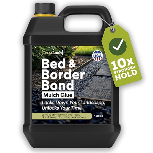 TerraLock Bed and Border Bond Mulch Glue 1 Gallon, Landscape Adhesive for Mulch, Pea Gravel, Rock, and Pine Straw, Easy Spray, Weather Resistant