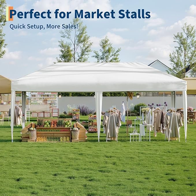 CABIHOME 10x20 Pop Up Canopy Tent with 4 Sidewalls, Heavy Duty Waterproof UPF 50+ Outdoor Shelter, Includes Roller Bag, Stakes & Sandbags
