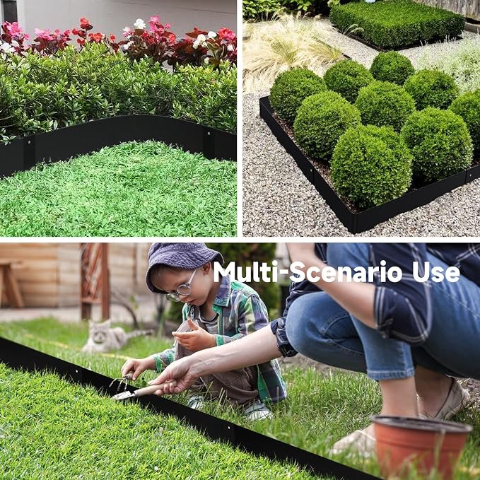 Steel Landscape Edging - 40" LX 6" H Metal Garden Edging - Landscape Lawn Edging - 20FT Total 6 Pcs - No-Dig Hammer Heavy Duty Metal Edging Bendable Border Strips for Lawn Yard Black GJWCVL - 6 Clips