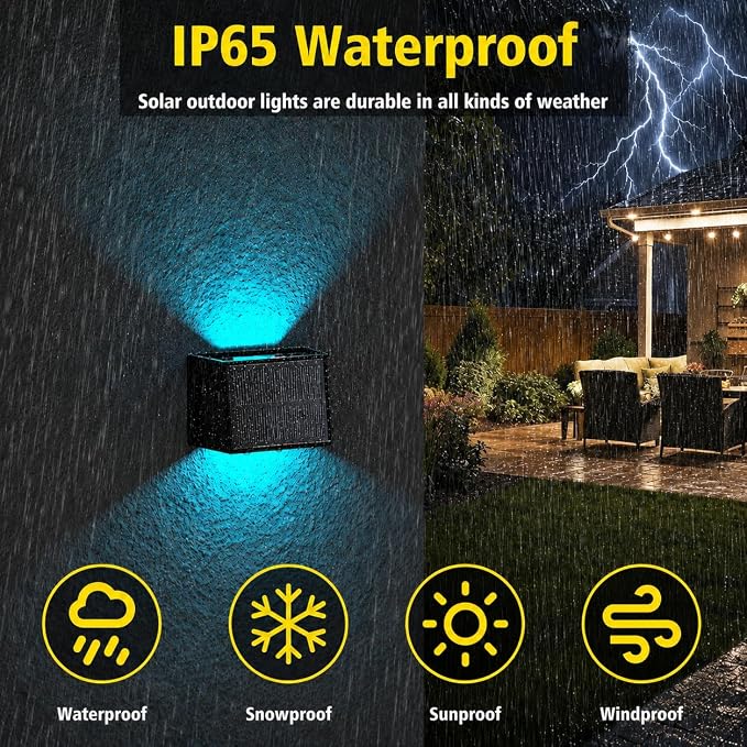 T-SUN Solar Fence Lights Outdoor, 8 Pack RGB Up and Down Decorative Solar Wall Lights with Adjustable Beam Angle, Color Changing & IP65 Waterproof Solar Wall Sconce for Patio Porch Yard Deck Stairs