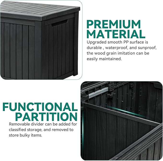 YITAHOME 220 Gallon XL Deck Box Large Outdoor Storage w/Divider for Patio Furniture,Outdoor Cushions, Garden Tools, Sports Equipment and Pool Supplies, Waterproof, Resin, Lockable, Black