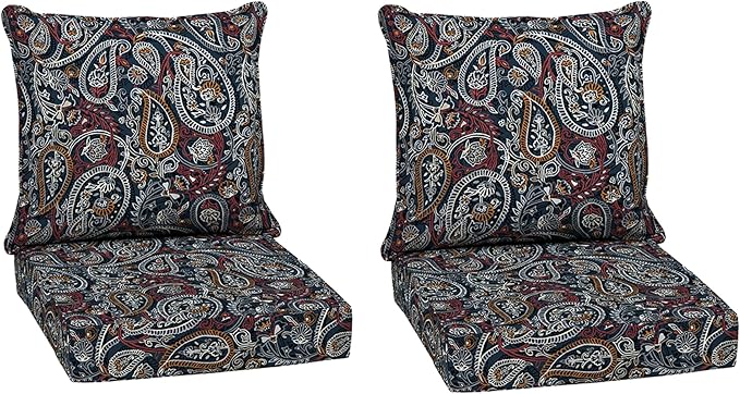 Arden Outdoor Deep Seat Cushion Set (2-Pack), 24 in x 24 in, Weather-Proof, Rain-Proof, Fade Resistant Patio Cushion for Chair, Sofa, and Couch Navy Palmira Paisley
