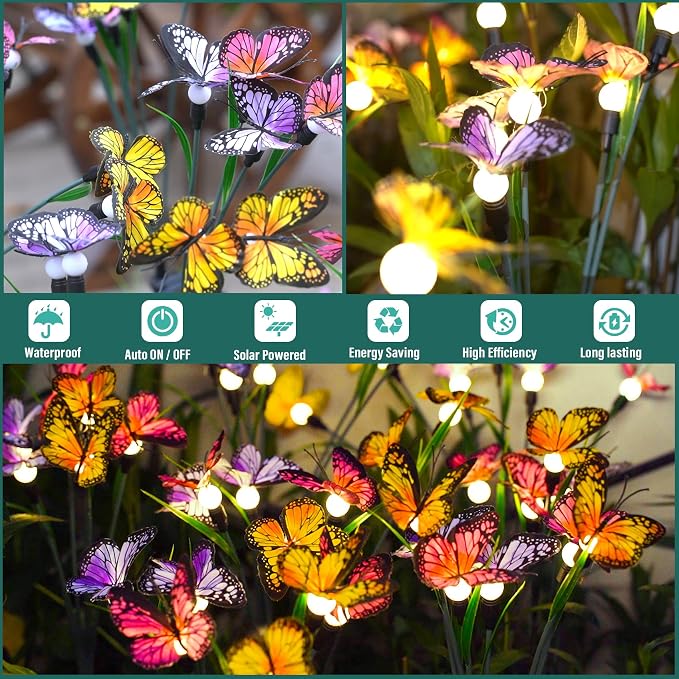 TONULAX Solar Garden Lights - 10 Pack Swaying Butterfly Light, Swaying in The Wind, Solar Outdoor Lights, Yard Patio Pathway Decoration, High Flexibility Iron Wire & Realistic Butterflies
