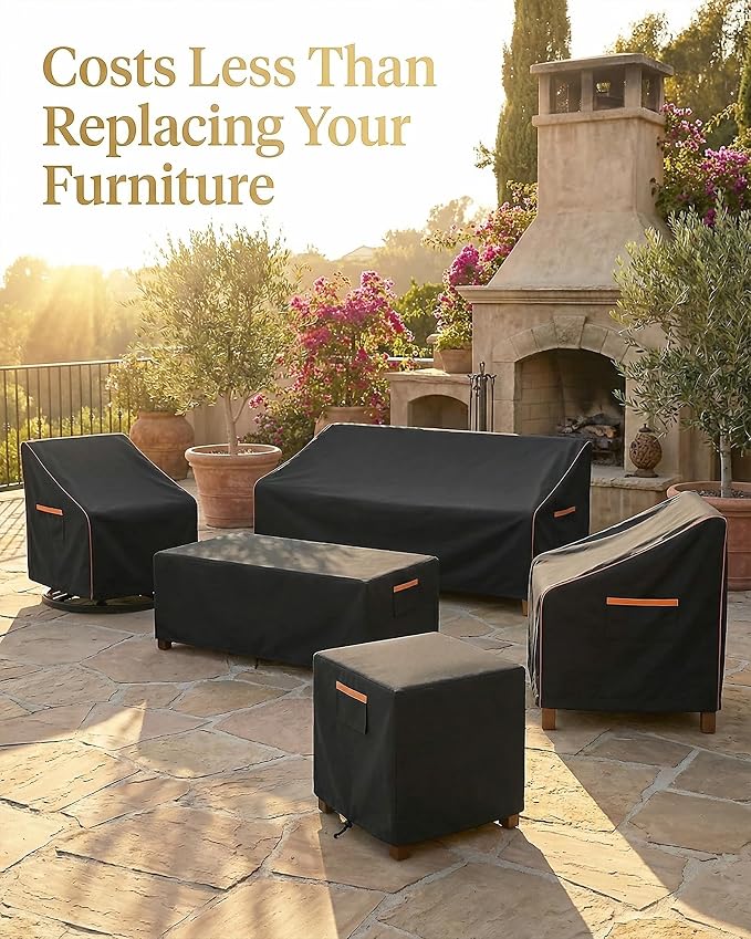 3-Piece Patio Furniture Cover Set for Bistro Sets, Waterproof Outdoor Furniture Covers for 2 Chairs & Side Table, Heavy Duty 600D, UV Resistant, All-Season Protection for Patio, Porch & Backyard