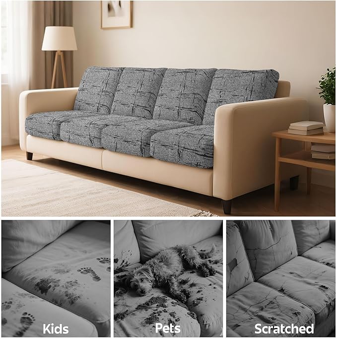 pickyNproud 8Pcs Patio Cushion Covers Stretch Outdoor Couch Cushions Slipcovers Replacement Washable Furniture Protector with Elastic Bottom Sofa Chair Seat Cover, Dark Grey