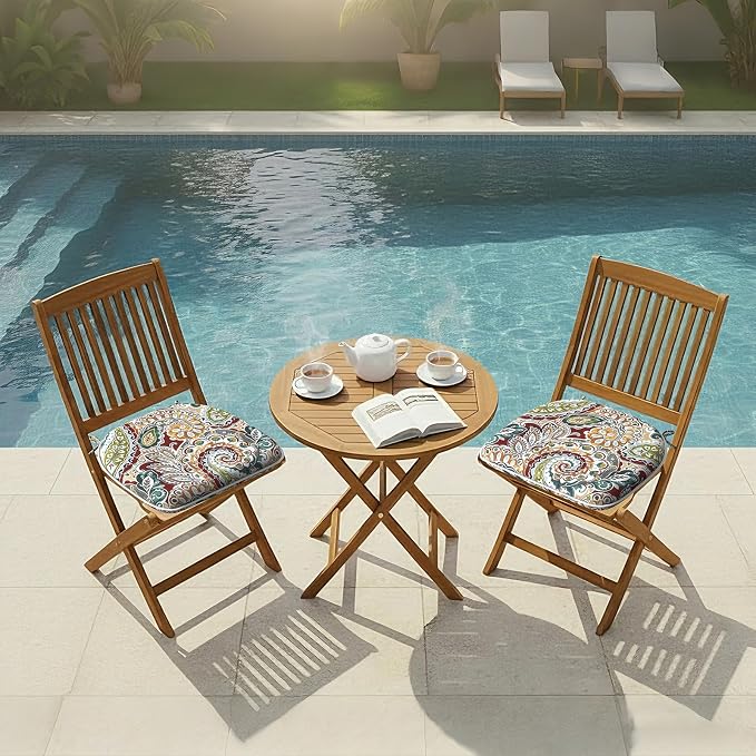DYTXIII Set of 2 Outdoor Chair Cushions with Ties, Water Repellent Patio Chair Pads 17"x 16" for Outdoor Furniture, Round Corner Seat Cushions for Garden Yard Kitchen Paisley Chilli