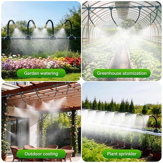 360°Adjustable Drip Irrigation System 200FT,5/16" Extra Long Garden Watering Kit with 32 Copper Nozzles,141Pcs Drip Irrigation Kit，Automatic Atomizing Plant Sprinkler for Large Yard, Greenhouse, Lawn