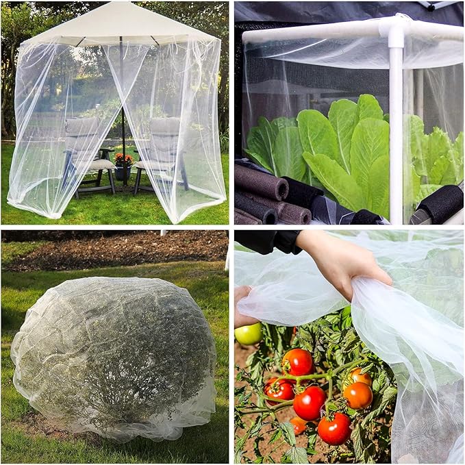 Garden Mesh Netting Kit, 10 * 30FT Ultra Fine Plant Netting Covers with 6 Pcs Garden Hoops & 18 Clips, Row Cover Net Protection for Tree Fruit Barrier Vegetable Fruits Flowers Shrubs Plant Covers Net