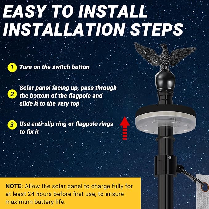 LETSTRY 6FT Flagpole Kit for House with Solar Light and Adjustable Bracket, 1' Thickened Stainless Steel Outside Wall Mount Flagpole for 3x5' American Flag, for Residential, Outdoor or Porch, Black