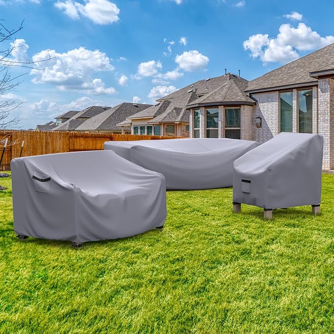 Patio Sofa Cover Waterproof - Heavy Duty 3-Seater Outdoor Couch Cover, Patio Furniture Covers with Air Vent and Handles, 78"L ×42" D×32" H, Gray