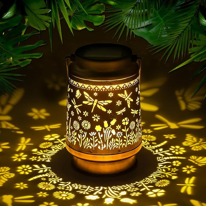 Dragonfly Birthday Gifts for Women Mom Grandma, Solar Lanterns Outdoor Waterproof Garden Decor Hanging Lantern Lights, Metal LED Decorative Gardening Light for Patio Yard Porch
