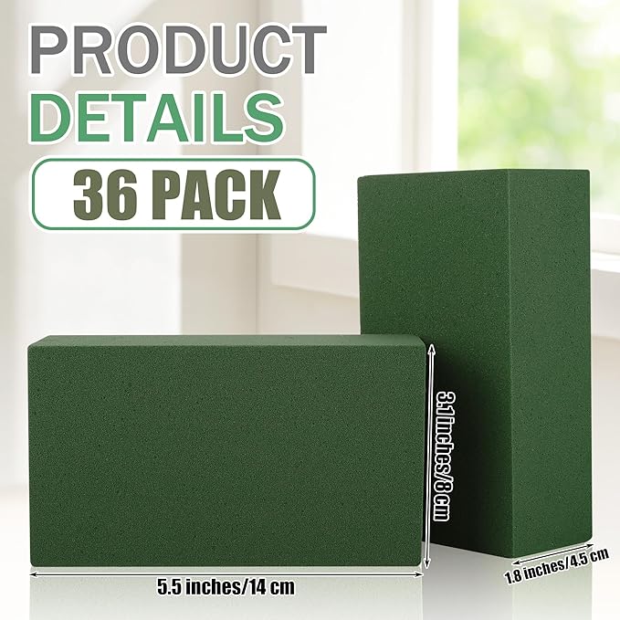 Hahood 36 Packs Floral Foam Blocks Wet & Dry Floral Foam Bricks 5.5x3.1x1.8 Inch Flower Arranging Kit for Fresh and Artificial Flowers Florist Foam Blocks for Wedding Home Decor