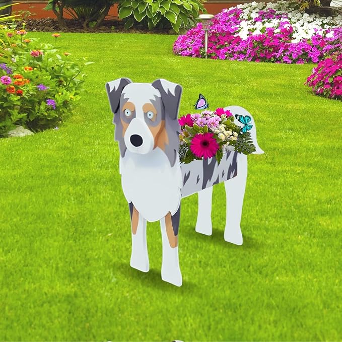 Australian Shepherd Dog Planter,Cute Dog Flower Pot,Gifts for Pet Lovers,Unique Animal Plant Pots,Office,Indoor Outdoor Garden Decor(9.45 * 5.41 * 13.39in)