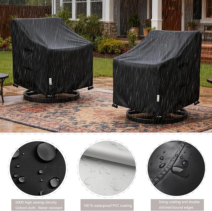 Patio Chair Covers Waterproof Patio Furniture Covers,27.5W x 32.5 D x 38 H Inches Outdoor Swivel Chair Cover 2 Pack -Black