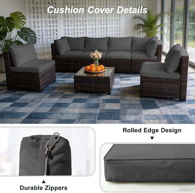 14 Piece Outdoor Cushion Covers Replacement, Waterproof Patio Couch Cushion Covers, Outdoor Furniture Sofa Covers with Zippers, Cover Only