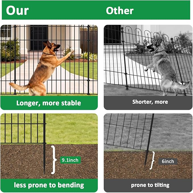 5 Panels Garden Fence Animal Barrier, 32 in (H) x11.8ft (L) Decorative Garden Fence, Rustproof Metal No Dig, Tall Garden Fencing, Dog Fence Outdoor for Yard, Patio
