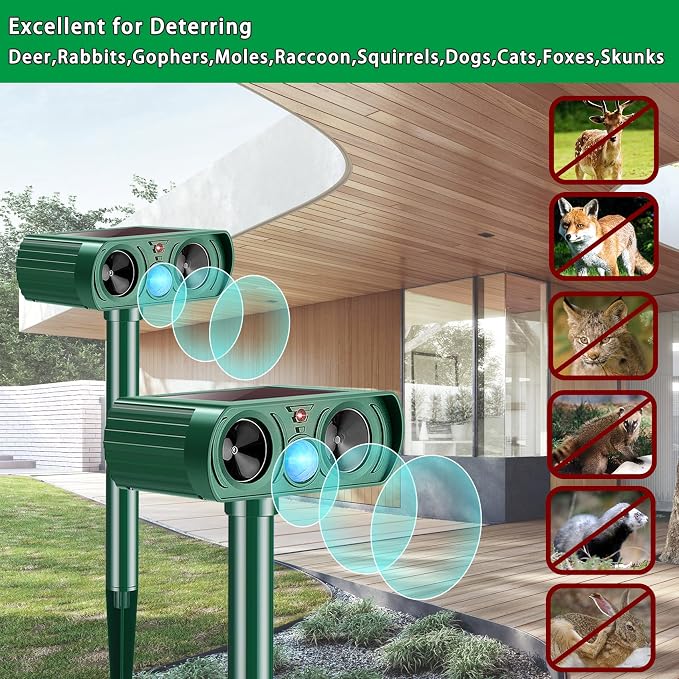 4 Packs Deer Repellent Devices 2026 Solar Power Animal Repeller with Motion Sensor & Ultrasonic Sound, Outdoor Animal Deterrent Devices for Garden Yard Patio to Repel Deer Cat Rabbit Raccoon Dog