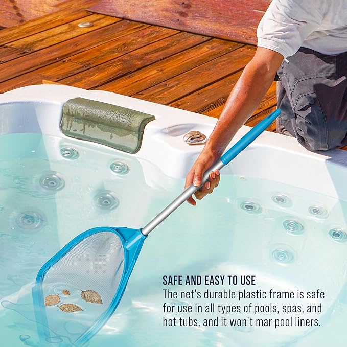 U.S. Pool Supply Pool and Spa Skimmer Net with Pole, Handheld Fine Mesh Pool Skimmer Net - Hand Held Spa, Hot Tub, Pond Cleaning - Step-Up 32" to 5 Feet Long, Leaf Netting, Scoop Skim Leaves & Debris