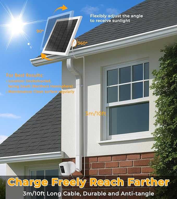 8W Solar Panel for Ring Camera, 2-Pack Solar Panel Charger Compatible with Ring Stick Up Cam Battery, Spotlight Cam Battery, Includes Barrel Plug to USB-C Adapter, IP65 Waterproof, 10ft Cable
