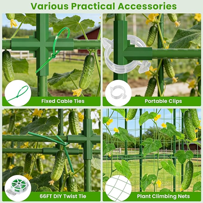 2 Pack 62in Tall Cucumber Trellis for Raised Bed, 51" L x 62" H Metal Garden Trellis for Climbing Plants Outdoor, U-Shape Vegetables Trellis Support for Squash Zucchini