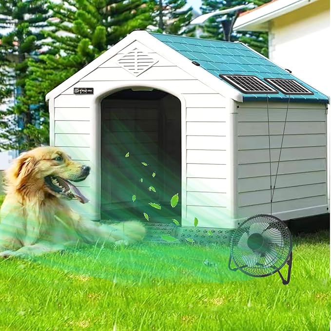 Solar Powered Fan, 8 Inch Install-Free with 25W Dual Solar Panels, Cloudy Days Working Solar Fan for Air Circulation and Cooling in Greenhouse, Chicken Coop, Pet House, Attic, 14ft Long Cable