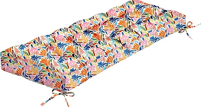 Outdoor Bench Cushion, Tufted Patio Seat Pad for Garden Bench, Porch Swing, Indoor/Outoor Furniture (Multi Color Print, 48X18X4 inch)