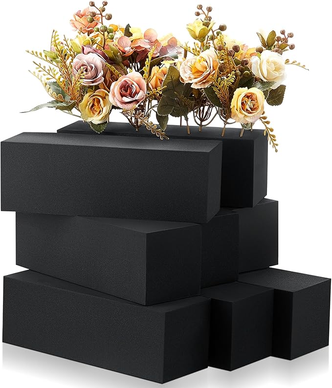 Lallisa 20 Pcs Reusable Floral Foam Blocks Water Weather Resistant Dry Floral Foam for Artificial Flower Arrangements Outdoor Flower Boxes Hanging Planters Wedding Home Decor (9 x 3 x 3",Black)