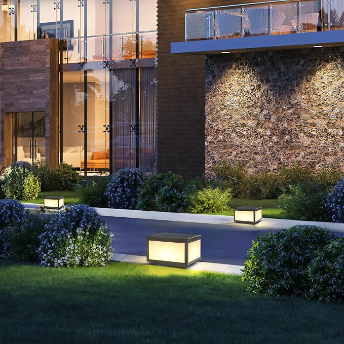 Solar Post Lights Outdoor Pillar Light,Solar Cap Column Lighting LED Square Deck Cap Lamp for Flat Surface Patio Garden Decoration, Stainless Steel Lamp Post Dusk to Dawn with IP65 Waterproof（10"x10"）