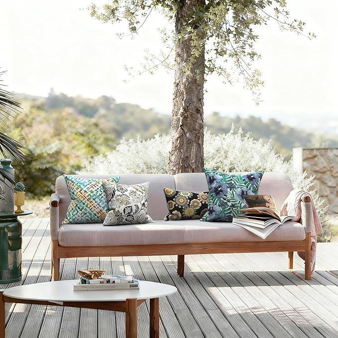 LVTXIII 2 Pack Outdoor Throw Pillow Covers for Patio Furniture, 16x16 Inch Square Pillow Case, Water-Repellent Cushion Covers for Garden, Porch, Sofa, Dailey Tan