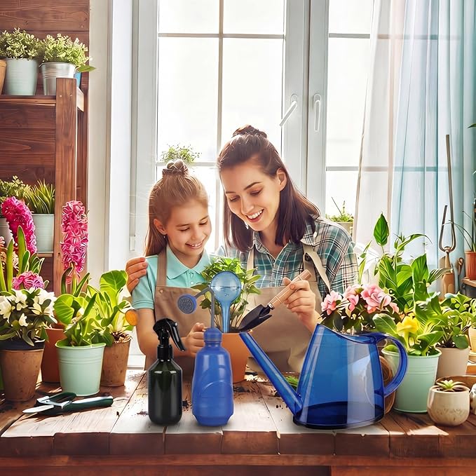 13 Pcs Indoor Plant Can Set, 1/2 Gallon Watering Can, 17 oz Squeeze Bottle, 6.8 oz Spray Bottle, 6 Self Watering Globes, Gardening Tool Kit with Pruning Scissors for Plants(Blue)