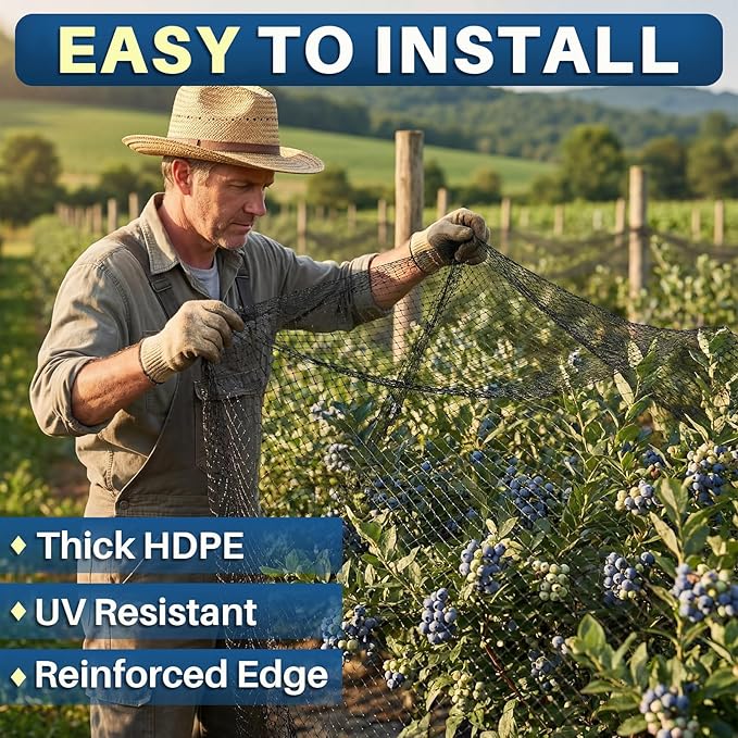 50 x 60 ft Heavy Duty Polyethylene Aviary Anti Bird Netting for Garden Fence Blueberries Fruit Tree Plant with 0.79" Mesh UV-Protected for Chicken Coop Poultry Roof Against Gamefowl Hawk Deer