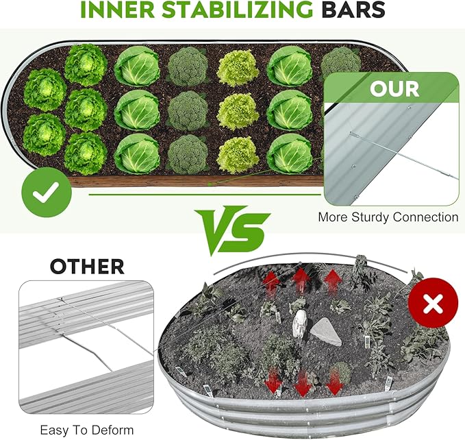 ZORMY Galvanized Raised Garden Bed Outdoor- 2PCS 6x2x1.4ft Oval Steel Raised Beds for Gardening, Metal Planter Box with Protective Strip and Gloves for Vegetables, Flowers, Fruits(Brown)